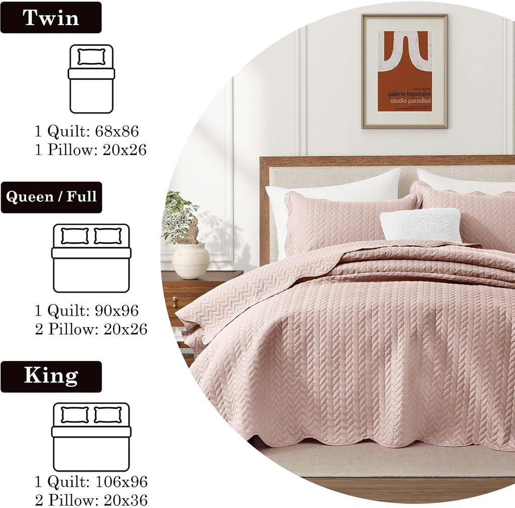 MOONLIGHT20015 8 Pack Quilt King Size Bedding (106' x 96') - Bulk Wholesale for Hotels, Guest Bedroom & Airbnbs - Lightweight Microfiber Reversible Embossed Quilts Bedspread (Baby Pink)