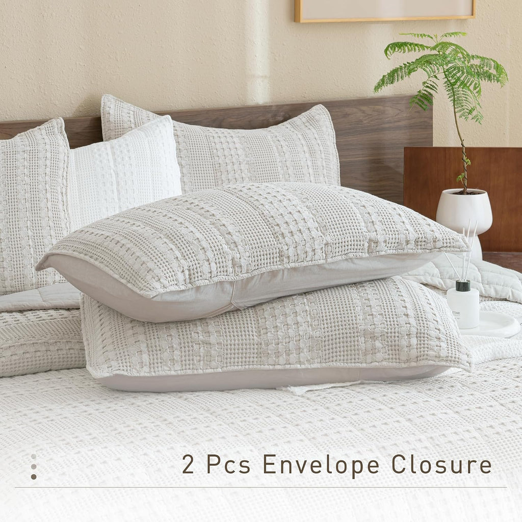 CozyTide Oversized Queen Bedspread(102'x118'),100% Cotton Waffle Khaki Lightweight Bedspreads & Coverlets Ultra Soft Farmhouse Oversized Queen Quilt Bedding Set for All Season