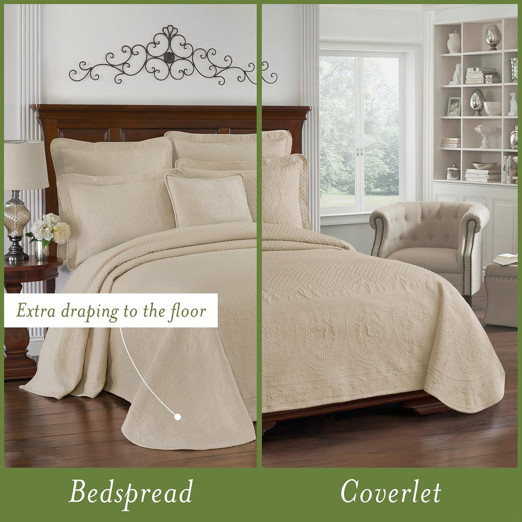 King Charles Modern Farmhouse Floral Matelasse Coverlet, King, Birch
