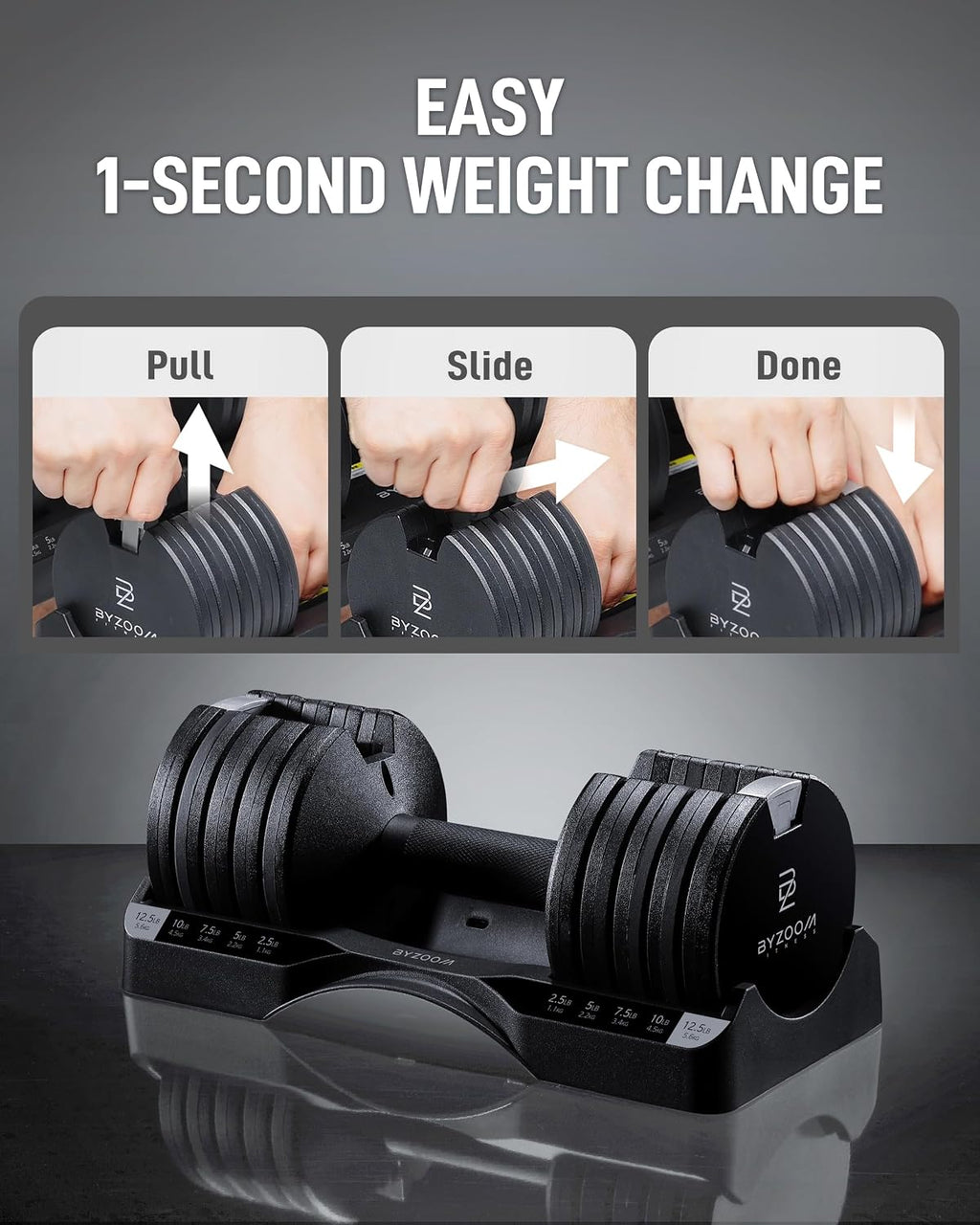 BYZOOM FITNESS 12.5LB Adjustable Dumbbell with Dumbbell Stand Bundle Set, Black