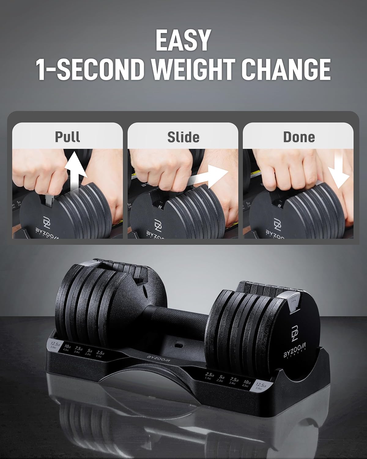 BYZOOM FITNESS 12.5LB Adjustable Dumbbell with Dumbbell Stand Bundle Set, Black