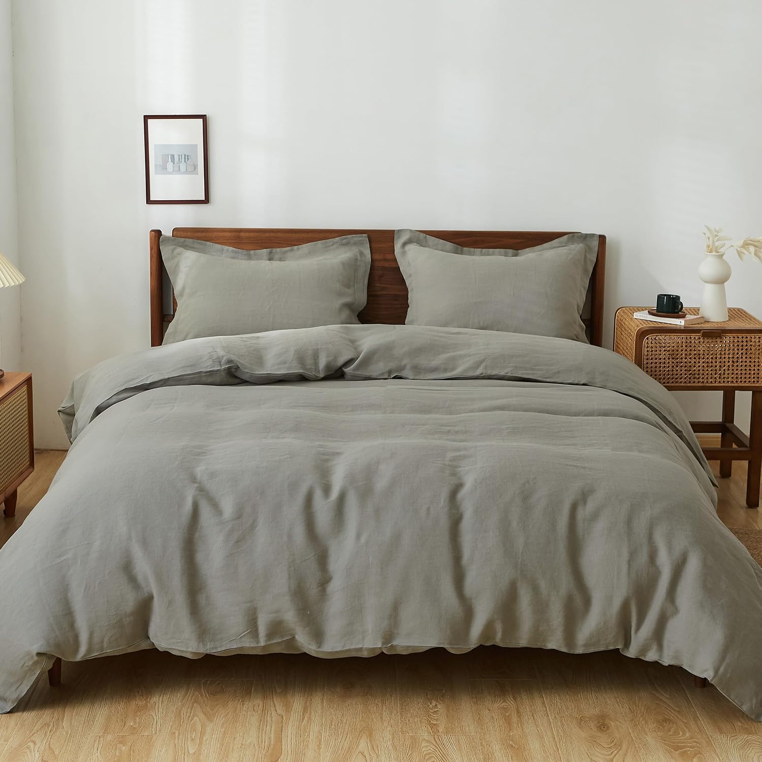 Simple&Opulence 100% Linen Duvet Cover Set, 3 PCS Natural French Flax Dove Grey Duvet Cover Queen Size, Breathable Soft Comfy Linen Bedding Comforter Cover with 2 Pillowcases(Dove Grey, 88'x92')