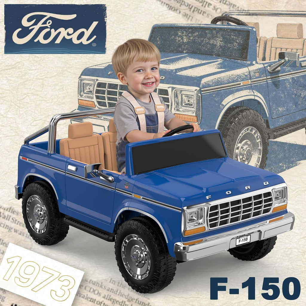 ANPABO Licensed Ford F-150 24V 2 Seater Ride on Car for Kids, 4x100W Motors for All-Terrain Electric Car w/Parental Remote, Retro Style, 3-Speeds, Large Storage Box, Music Player, Aged 3-8, Dark Blue