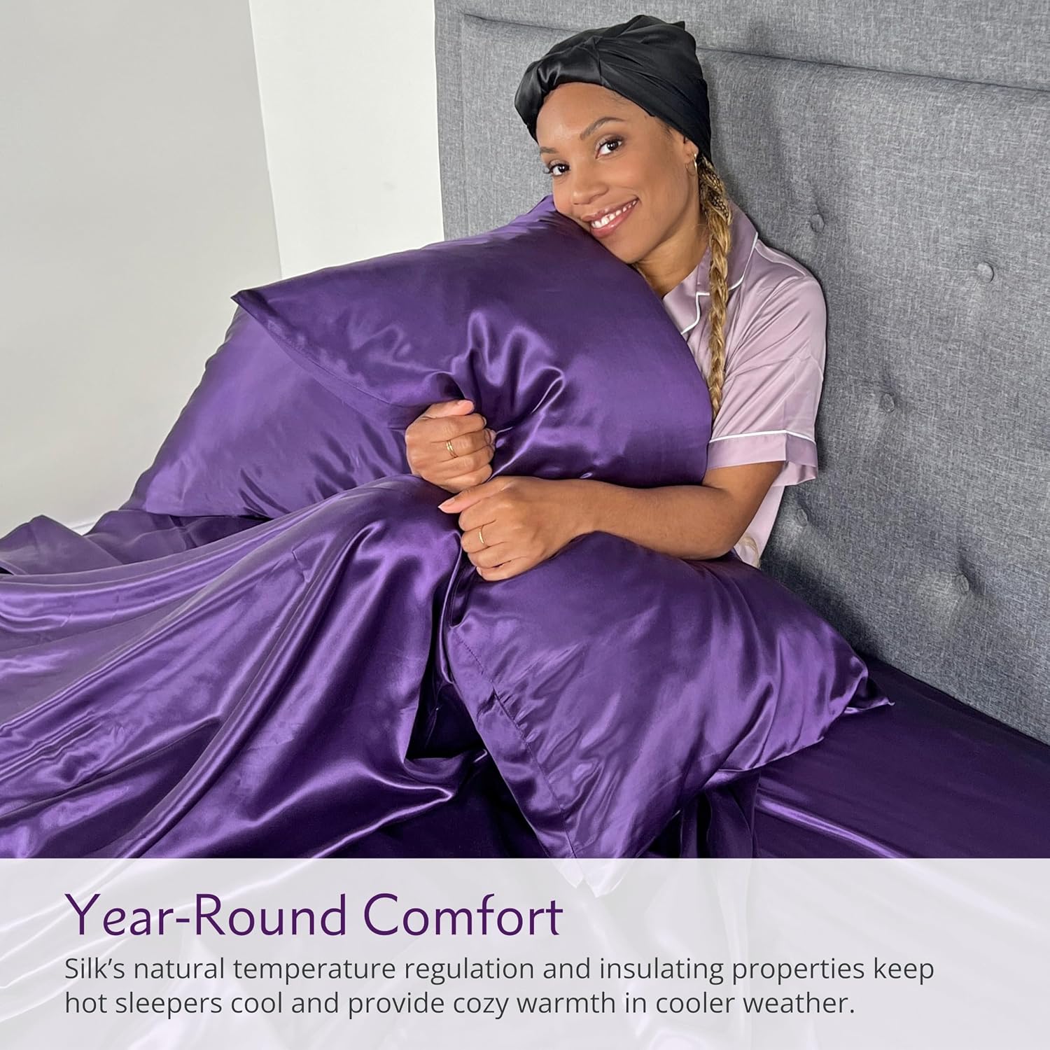 Mulberry Park Silks - 22 Momme 100% Mulberry Silk Sheets - Queen Size Bed Set - 16' Pocket - Luxurious Bed Sheets & Pillowcases, Skin-Friendly & Breathable - Charmeuse Silk for Hair Care - Plum