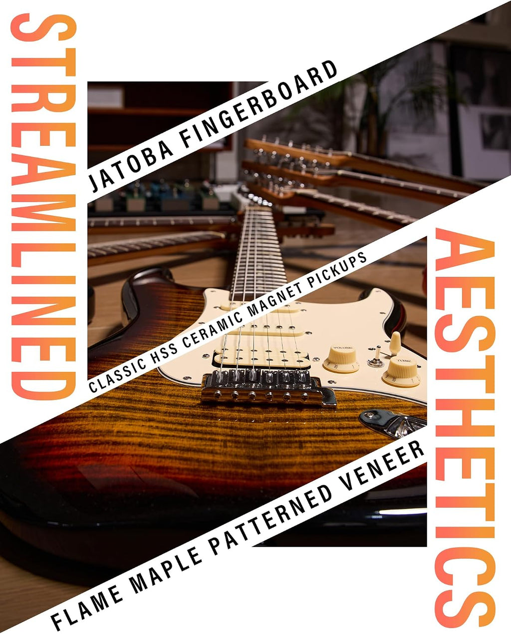 AKLOT Beginner Electric Guitar Kit: 10W Amp, Coil-Split HSS Pickups, Lesson Book, Roasted Maple Neck, Gig Bag, Tuner, Strap, Picks, Stryde Inferno Burst