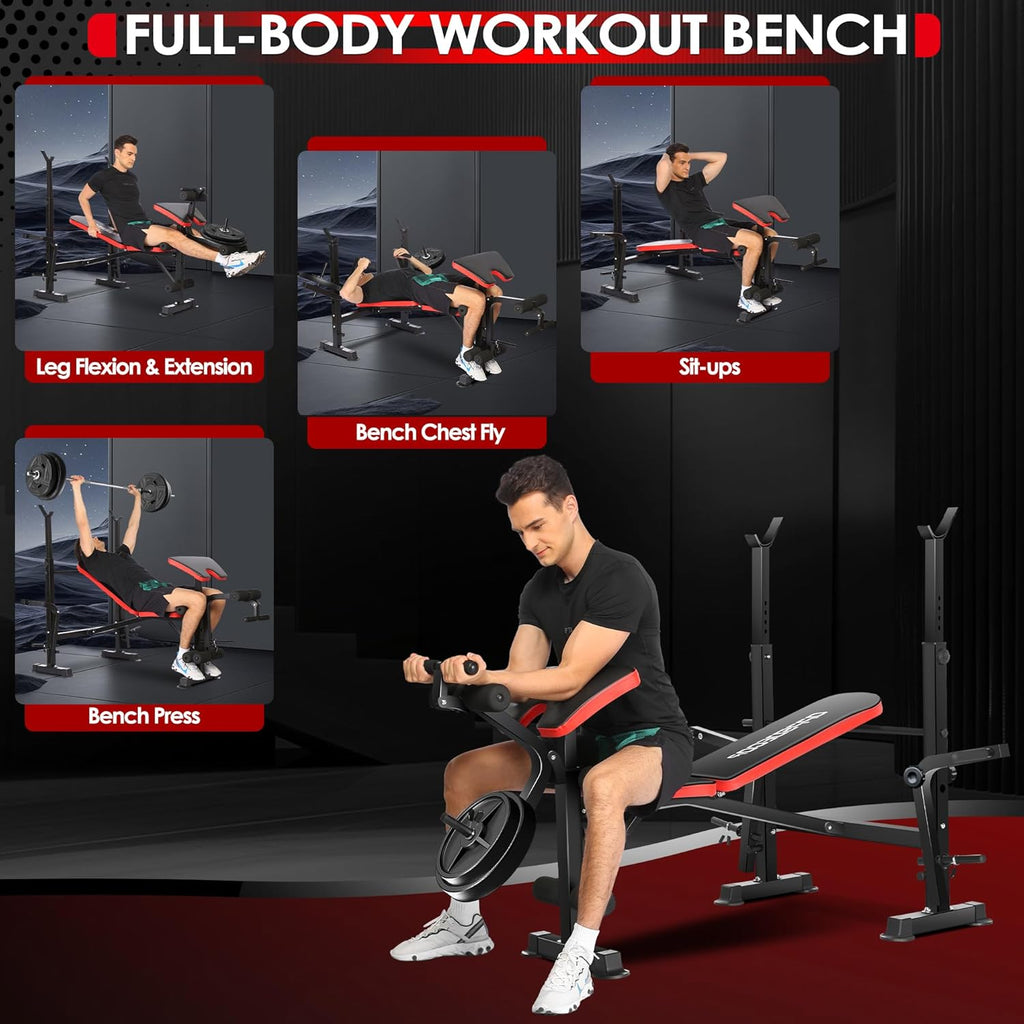 OPPSDECOR 900LBS All in One Weight Bench Set with Squat Rack Adjustable Workout Bench with Leg Developer Preacher Curl Rack Fitness Strength Training Bench for Home Gym