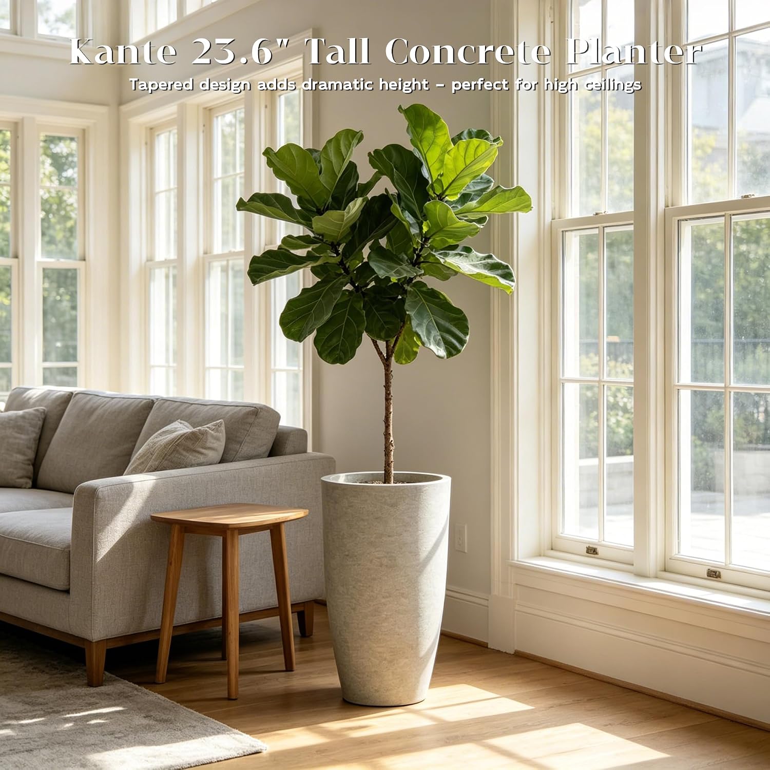 Kante 23.6' Tall Bullet Shape Concrete Planter, Large Tapered Plant Pot with Drainage Hole & Rubber Plug – Breathable Handmade Weathered Concrete for Floor, Entryway, Patio