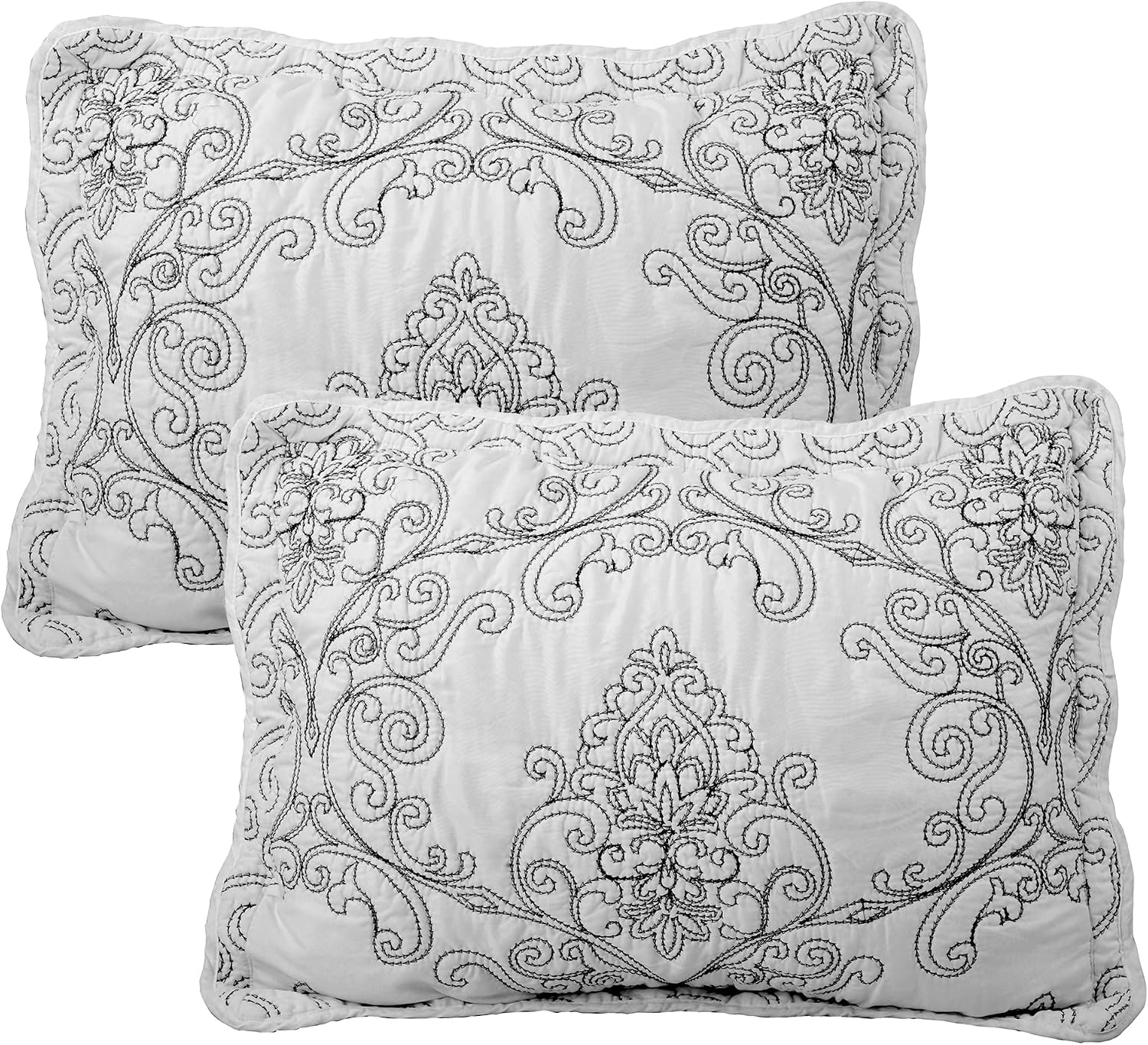 Home Soft Things Damask 4 Piece Bedspread Set, Scalloped Edge Reversible Quilt Coverlet Comforter Prewashed Bedding Set, Matelasse Embossed Floral Solid Pattern,White Oversize King(120' x 120')