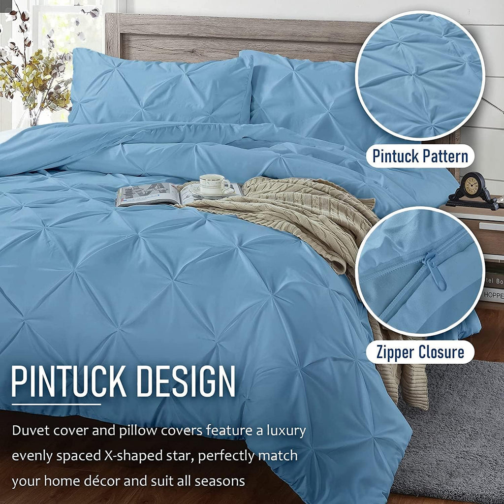 Crown Collection Luxuriate Hotel 1000-TC Hypoallergenic Ultra Soft Design 100% Egyptian Cotton Pinch Plated Duvet Cover with Zipper Colser & 2pcs Pillow Case Set (Oversize 98x120, Light Blue)