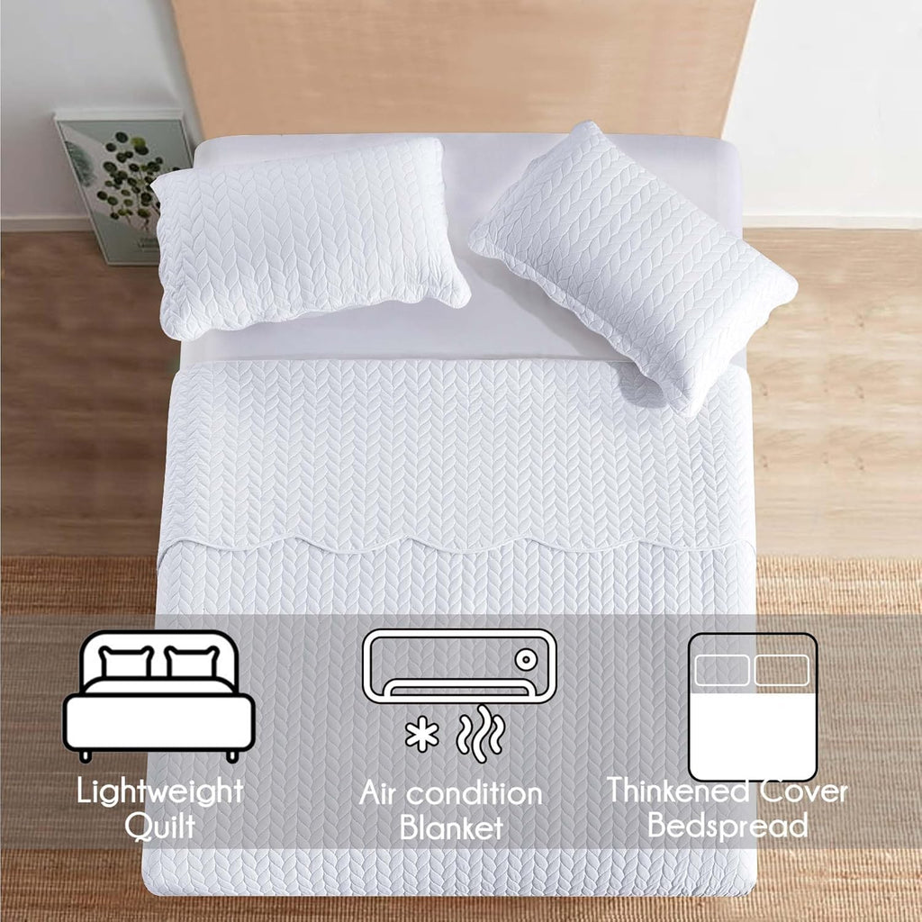 IR Imperial Rooms Queen Quilt Bedding Set (90' x 96') - Bulk Pack of 10 Wholesale for Hotels, Guest Bedroom & Airbnbs - Lightweight Microfiber Reversible Embossed Quilts Bedspreads (White)