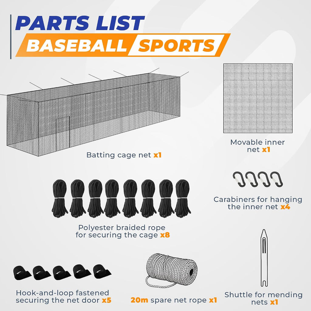 Batting Cage, 22ft/30ft/35ft/55ft/70ft Baseball Softball Hitting cage Net, Portable Baseball Cage Netting System for Solo or Team Training, for Backyard Field Outdoor Indoor