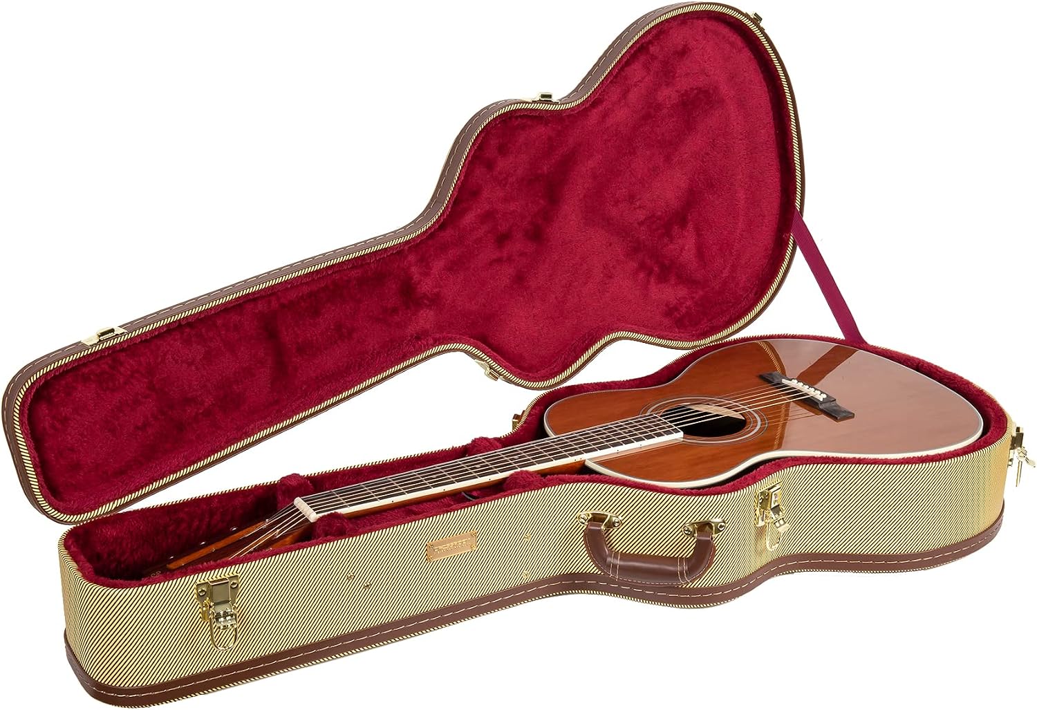 Crossrock Wooden Guitar Case fits 12-Frets 000/OM Acoustic Guitars - Stainless Steel Latches, Sponge Lining, Metal Feet, Storage Space - Vinyl Tweed (CRW620-00012TW)