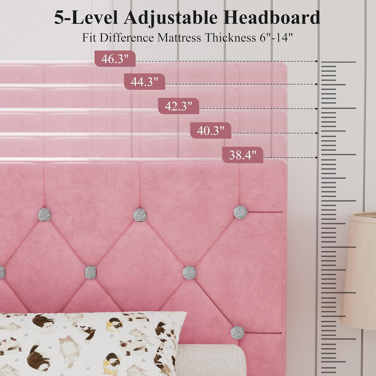 VECELO Twin Size Bed Frame with Diamond Tufted Headboard, Upholstered Platform Bedframe with Wood Slat Support, No Box Spring Needed, Mauve Pink