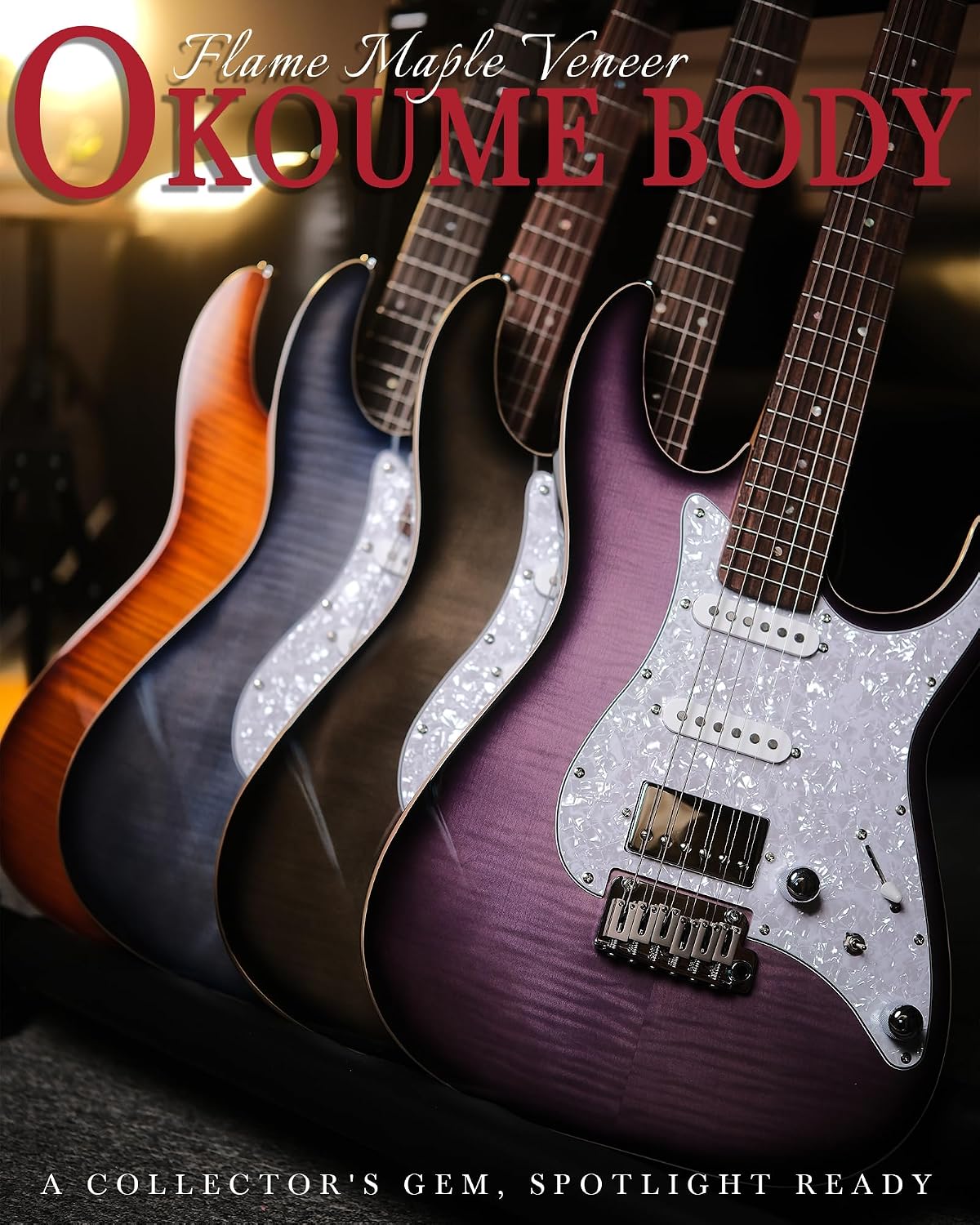 AKLOT Solid Body Electric Guitar - Flame Maple Top, HSS Alnico V Pickups with Coil-Split, Roasted Maple Neck, Locking Tuners, Veltrix Series, Violet Venom