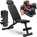 Adjustable Dumbbells Set of 2, 1 Hand Adjustable Weights Dumbbell Set and Workout Bench, 25/55/80lb Pair Weight Set For Home Gym Suit both Men and Women, Compact for Small Space Apartment Room