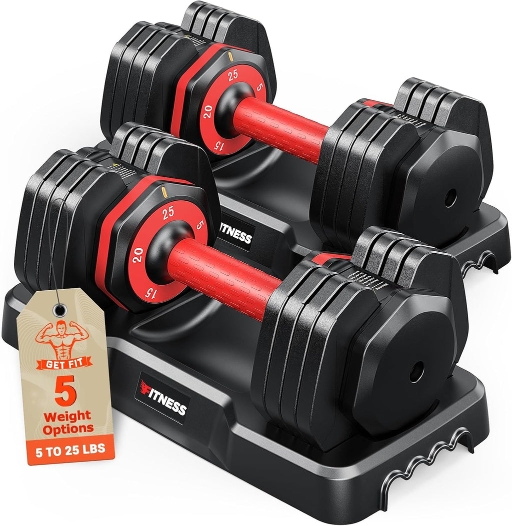 Rendpas Adjustable Dumbbells Set of 2, 5-in-1/10-in-1/16-in-1 Quick-Lock Hand Weights 25/55/80 lbs Pair, Anti-Slip Handle Free Weights Set for Home Gym Strength Training for Men Women