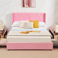 VECELO Upholstered Platform Full Bed Frame with 4 Storage Drawers & Wave Fabric Headboard,Wooden Slats Support/No Box Spring Needed/Mattress Foundation,Pink