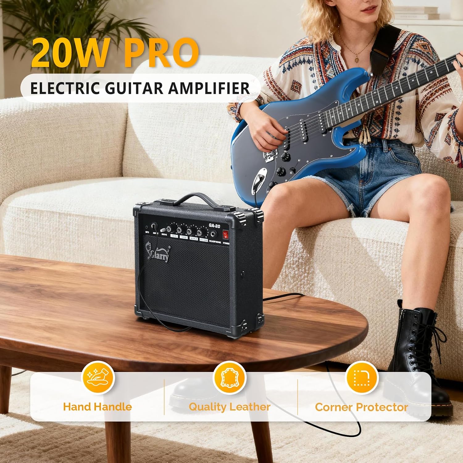 GLARRY Full Size Electric Guitar for Music Lover Beginner with 20W Amp and Accessories Pack Guitar Bag (BLACK & BLUE, 39' Right Handed)