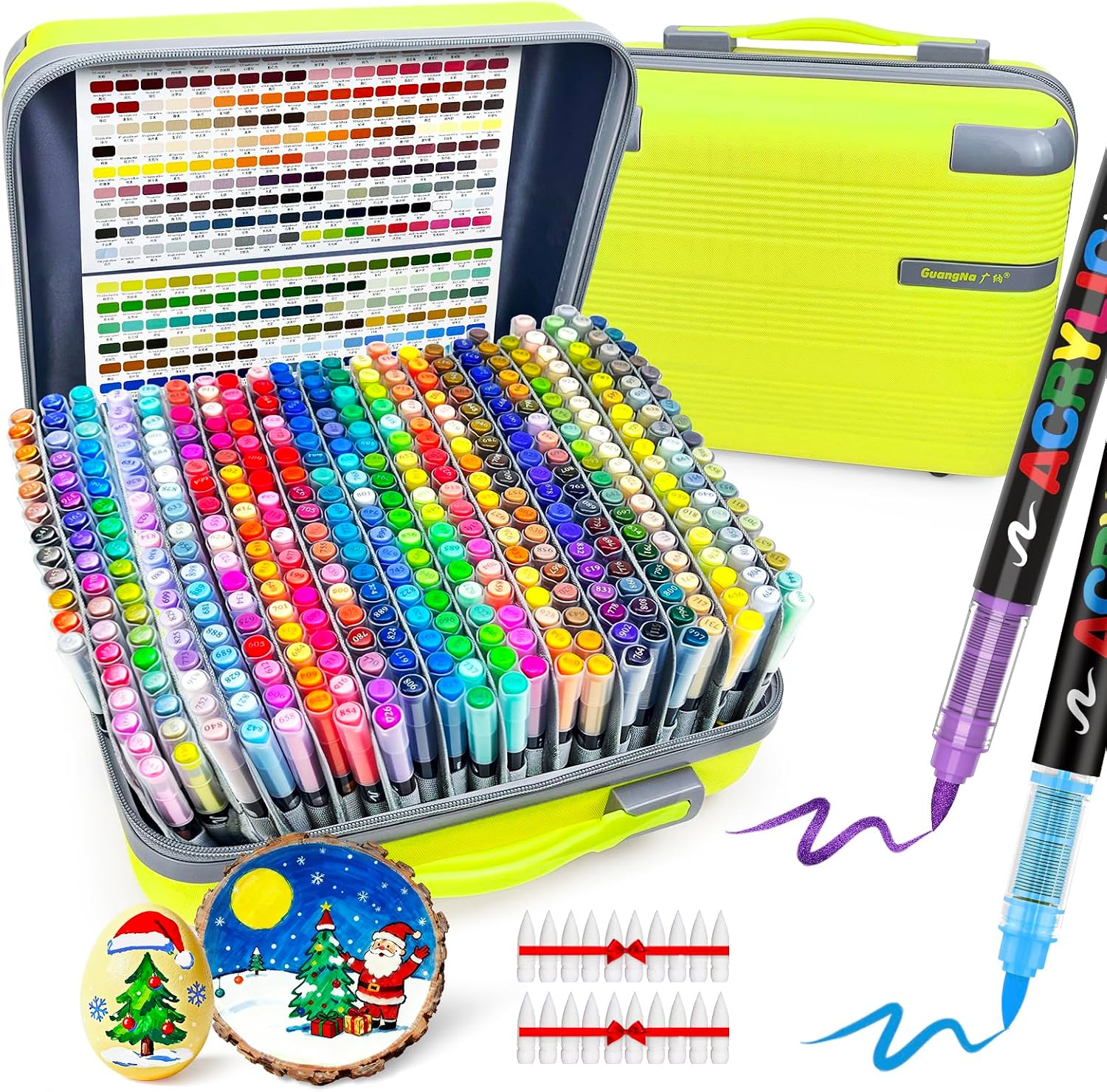 Guangna 408 Acrylic Paint Markers, Brush Tip Acrylic Paint Pens, Quick-Drying Waterproof Ink, for Rock Painting Plastic Wood Canvas Glass Ceramic Metal Art Crafts Supplies Gift