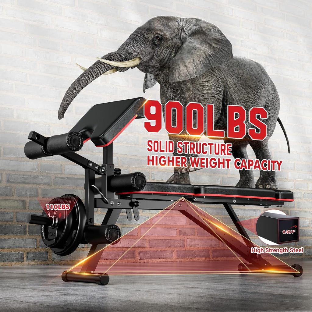 XDDIAS Workout Bench, Adjustable Weight Bench with Leg Extension and Leg Curl, Extended Headrest, 900LBS Preacher Curl Bench Incline Decline Flat Workout Bench for Home Gym Full Body Exercise