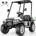 24V Kids Golf Cart w/Detachable Awning–4WD 2 Seater Ride on Car w/Large Storage Trunk, Remote Control, 3 Speeds, Music Player, LED Lights, Ride On Toys, Gift for Kids Ages 3-8(White)