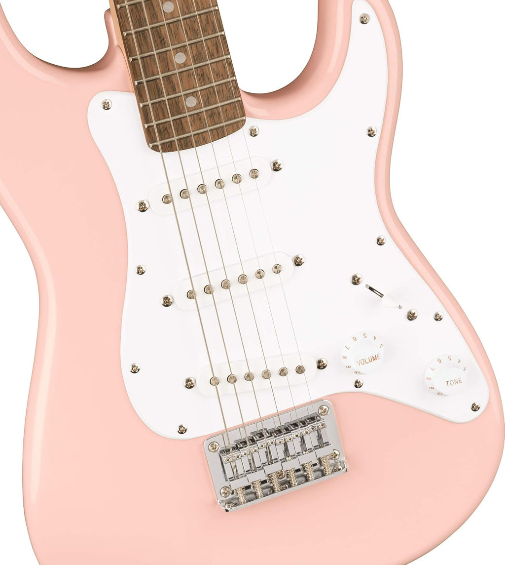 Fender Squier 3/4-Size Kids Mini Strat Electric Guitar - Shell Pink Bundle with Amplifier, Cable, Tuner, Strap, Picks, and Austin Bazaar Instructional DVD