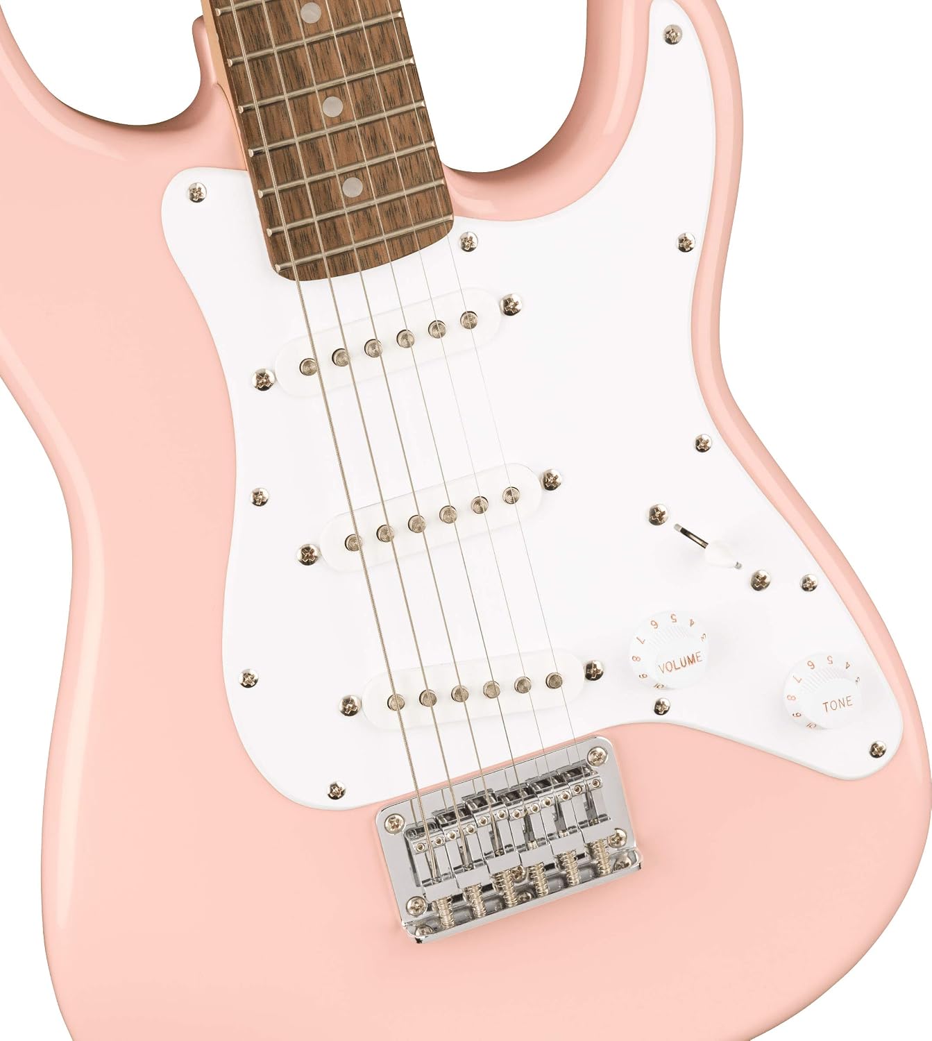 Fender Squier 3/4-Size Kids Mini Strat Electric Guitar - Shell Pink Bundle with Amplifier, Cable, Tuner, Strap, Picks, and Austin Bazaar Instructional DVD