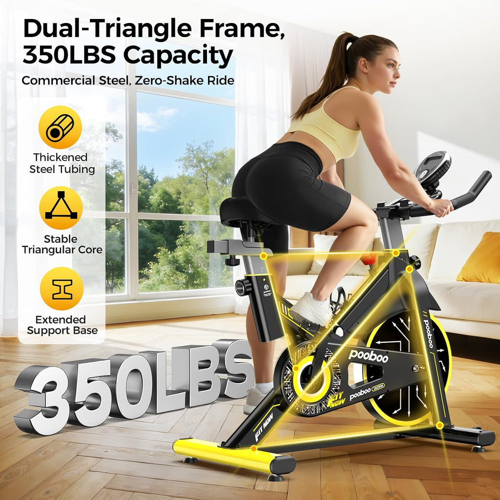 pooboo Exercise Bike,Stationary Bike with Exclusive App for Home,Magnetic Low Noise Indoor Cycling Bike with 350lbs Weight Capacity,Adjustable Seat,Tablet Mount and LCD Display for Weight Loss