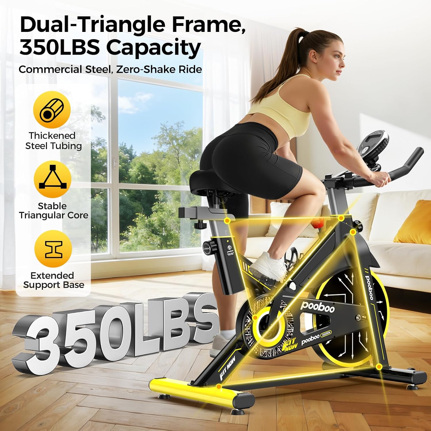 pooboo Exercise Bike,Stationary Bike with Exclusive App for Home,Magnetic Low Noise Indoor Cycling Bike with 350lbs Weight Capacity,Adjustable Seat,Tablet Mount and LCD Display for Weight Loss