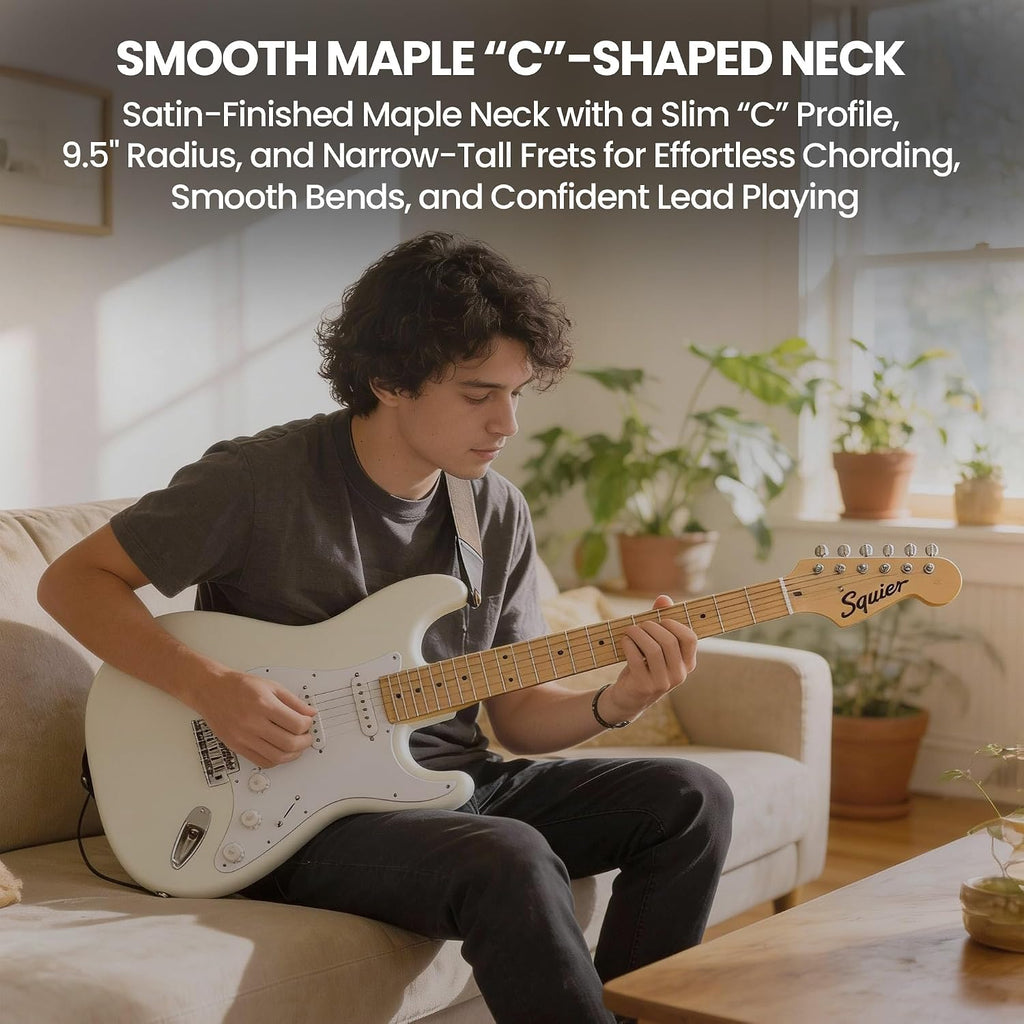 Fender Squier Sonic Stratocaster - Arctic White Bundle with Frontman 10G Amp, Instrument Cable, Tuner, Strap, Picks, and Austin Bazaar Instructional Video