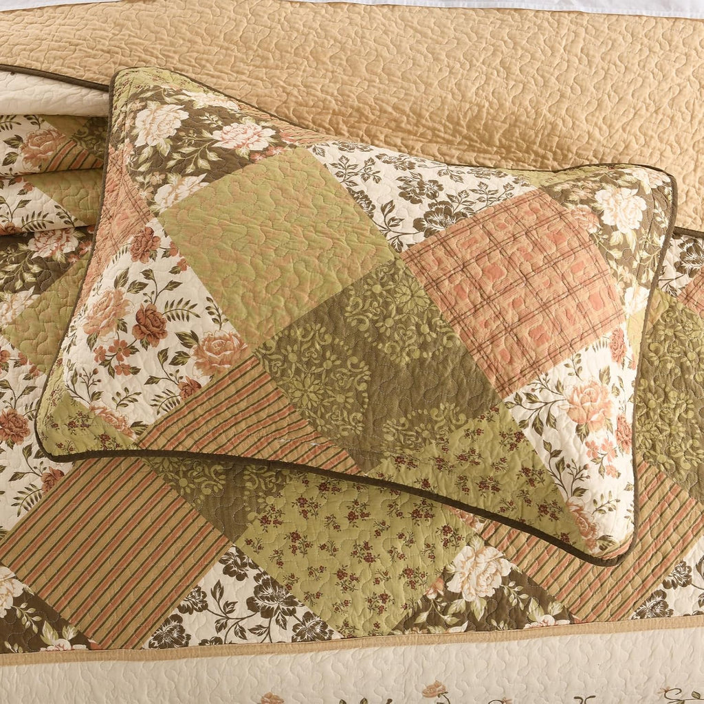 Floral Bedspread 120'x120' Oversized King Bedspread, 100% Cotton California King Quilt with 2 Pillow Shams, Lightweight Farmhouse Quilted Bedspreads Coverlet Set, Brown, 3 Pcs