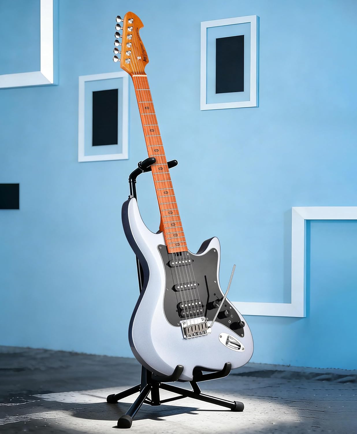 Leo Jaymz Character Series Electric Guitar with Roasted Maple Neck, SSH Active Pickups, Built-in Multi-Effects & Vintage Tremolo (Blue)