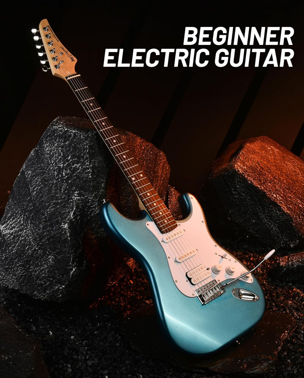 Leo Jaymz Beginner Electric Guitar 39' Kit with Portable Amplifier, Padded Gig Bag, Digital Tuner，Capo，Strap，Picks，HSS Pickups (Teal-HSS)