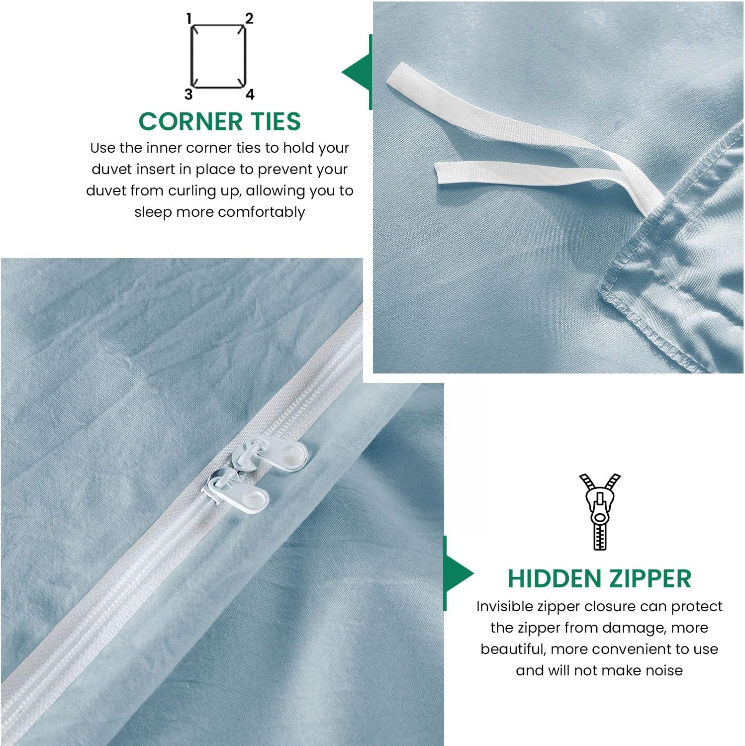 800TC 3 Sided Zipper Duvet Cover Set Soft Egyptian Cotton 3 Sided Zipper Closure, 3 PCS 1-Duvet Cover & 2- Pillow Shams - King-XL Size (98' x 116') Inches, (Solid French Blue)
