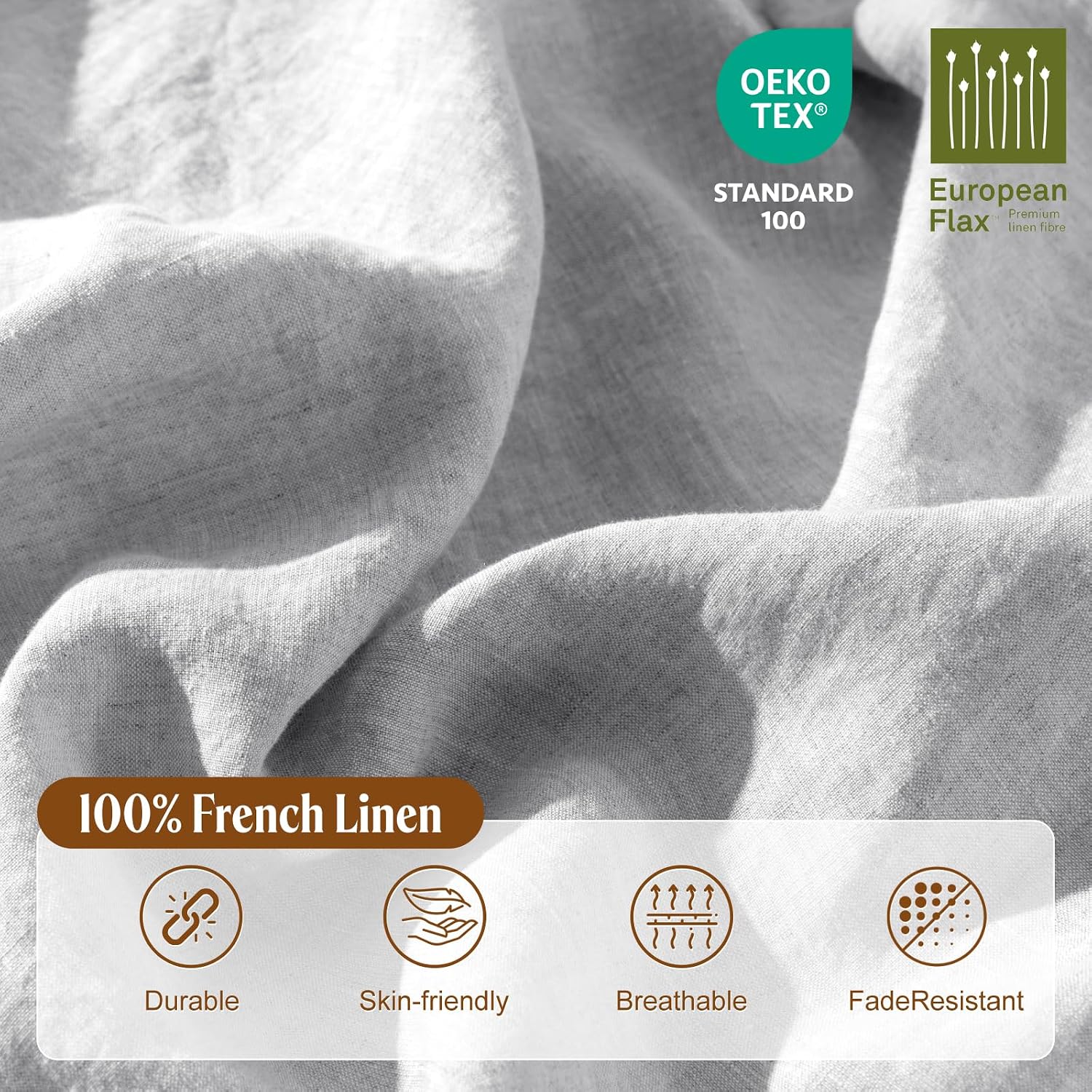 LBRO2M 100% France Linen Duvet Cover Set 3 Pcs Flax Comforter Cover with Zipper Closure 2 Pillowcase 1 Breathable Duvet Cover California King Size Gray