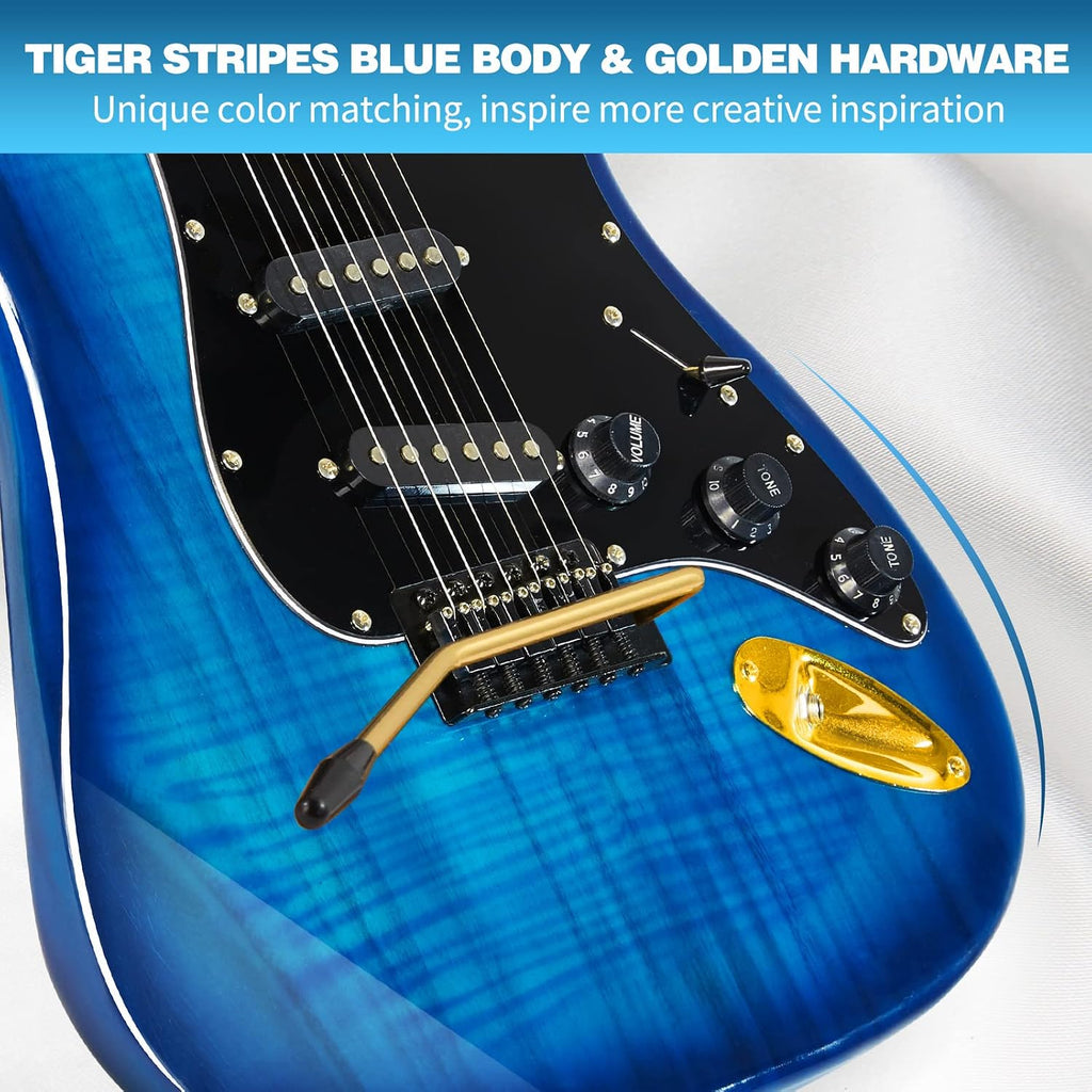 MUSTAR Electric Guitar Kit with 25W Amplifier, 39 Inch Full Size Solid Wood Electric Guitar Beginner Kits, Gig Bag, Capo, Strap, Cable, Picks, Birthday Holiday Gifts (BLUE)