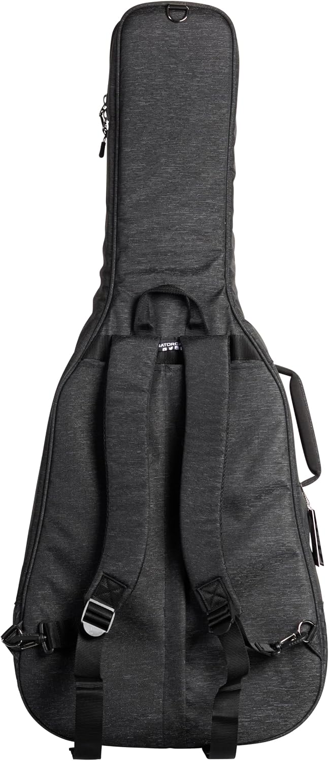 Gator Cases Transit Series Lightweight Acoustic Guitar Gig Bag with Back Pack Straps, Weather Resistant Exterior, and Rubberized Bottom, Charcoal Black Exterior (GT-ACOUSTIC-BLK)