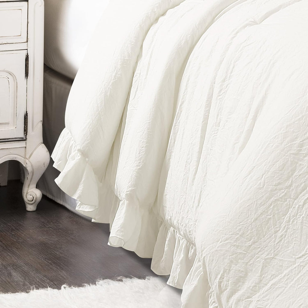 Lush Decor - Comforter Set, Soft Ruffled Bedding with Matching Sham, Cozy Essentials, Elegant Bedroom Decor (Reyna White, Twin XL)