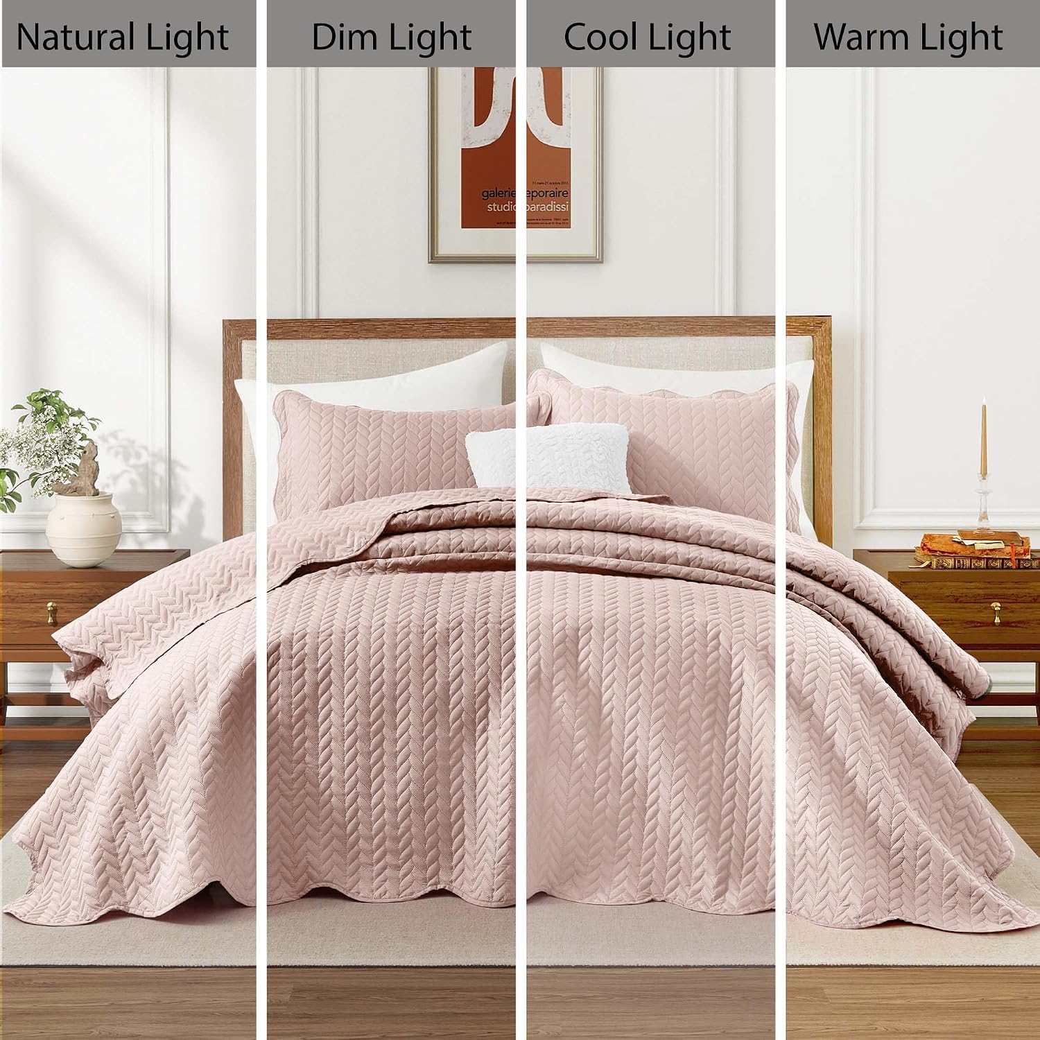 MOONLIGHT20015 8 Pack Quilt King Size Bedding (106' x 96') - Bulk Wholesale for Hotels, Guest Bedroom & Airbnbs - Lightweight Microfiber Reversible Embossed Quilts Bedspread (Baby Pink)