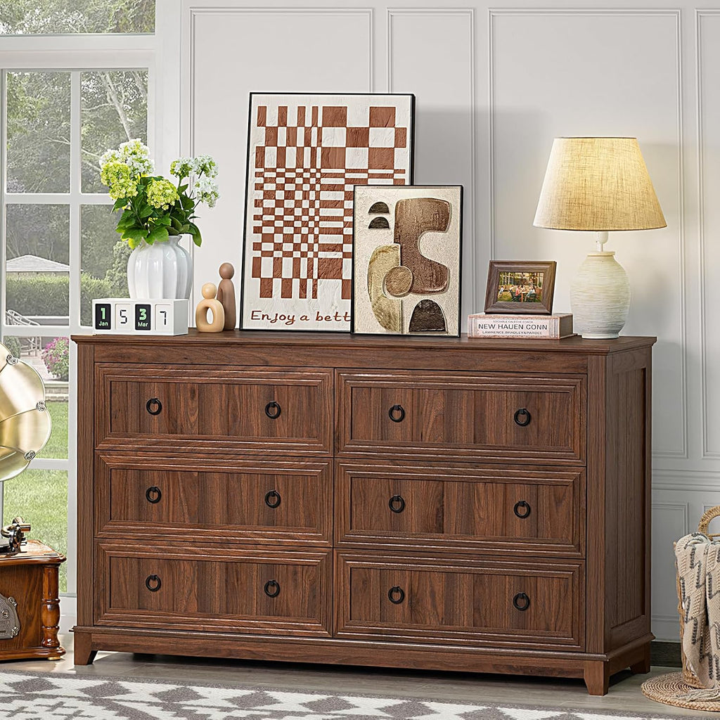 Joaxswe Farmhouse Furniture Set, Nightstands with Charging Station and 6 Drawers Dresser for Bedroom, 54 Inch Wide Wood Dresser and 18' Night Stands for Bedroom, Living Room, Hallway