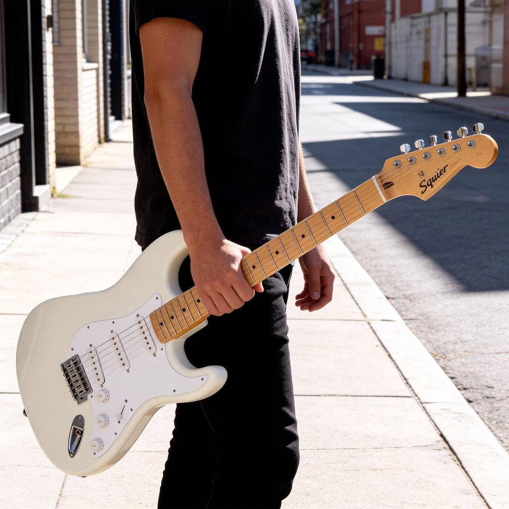 Fender Squier Sonic Stratocaster - Arctic White Bundle with Frontman 10G Amp, Instrument Cable, Tuner, Strap, Picks, and Austin Bazaar Instructional Video