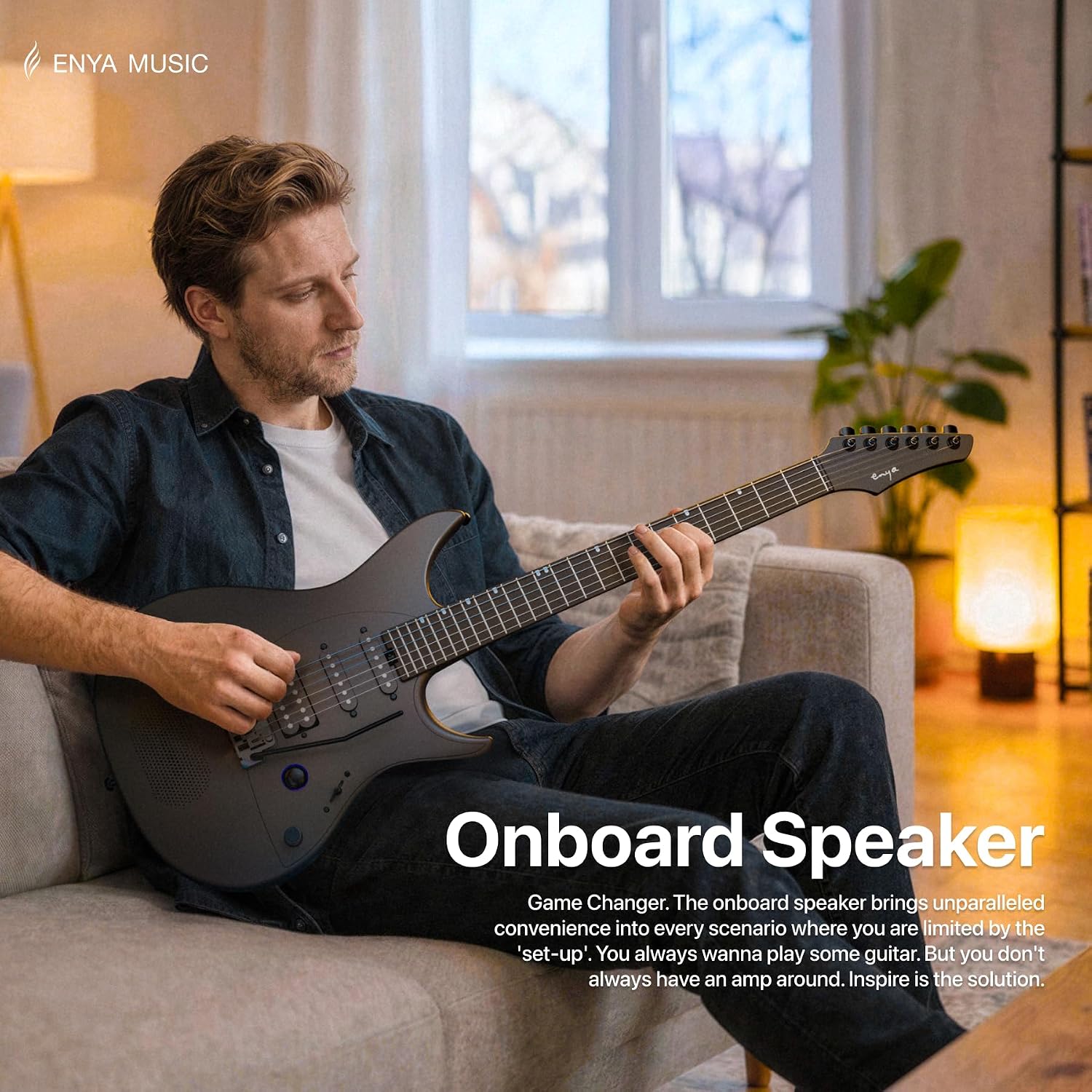 Enya Inspire 39' Smart Electric Guitar - Carbon Fiber Body with Built-in 15W Speaker, 20 Tones & App Control, 4 Presets, Bluetooth, Gig Bag Included, 2-Year Warranty