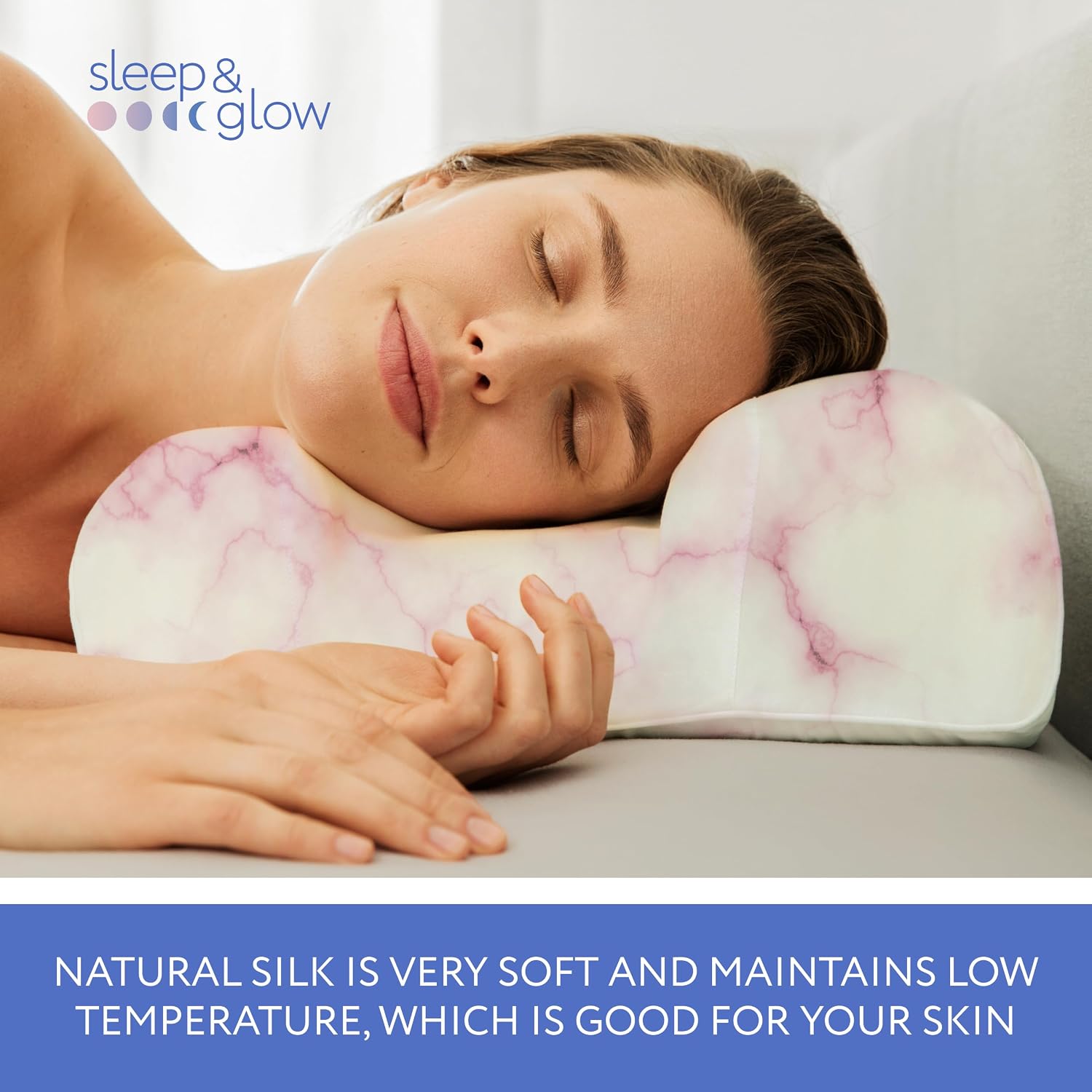 Sleep & Glow Omnia Natural Silk Pillowcase for Hair and Skin Fits Unique Shape of Sleep&Glow Omnia Pillow – 19mm Grade 6A Mulberry Silk (Pink Marble)