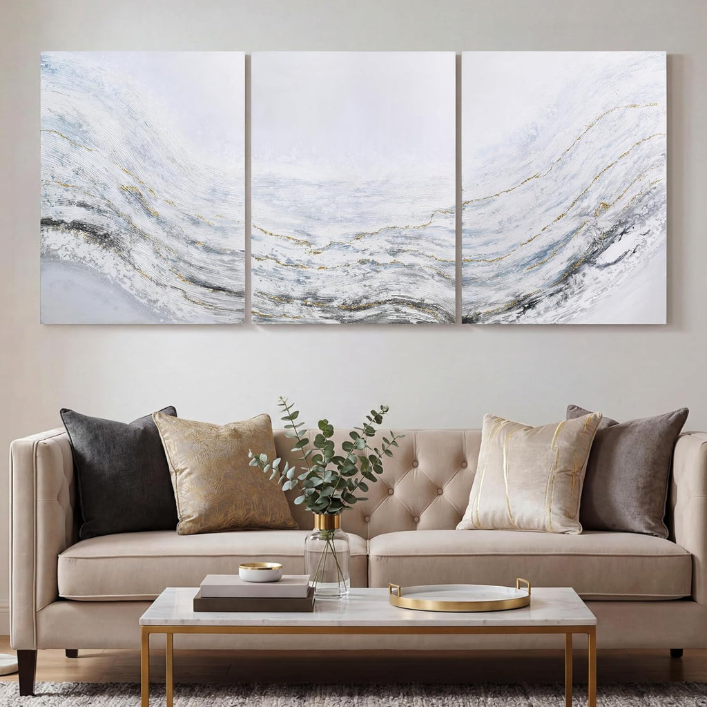 Empire Art Direct Abstract Wall Art Textured Hand Painted Canvas by Martin Edwards, Triptych, 40' x 30' each, Blizzard
