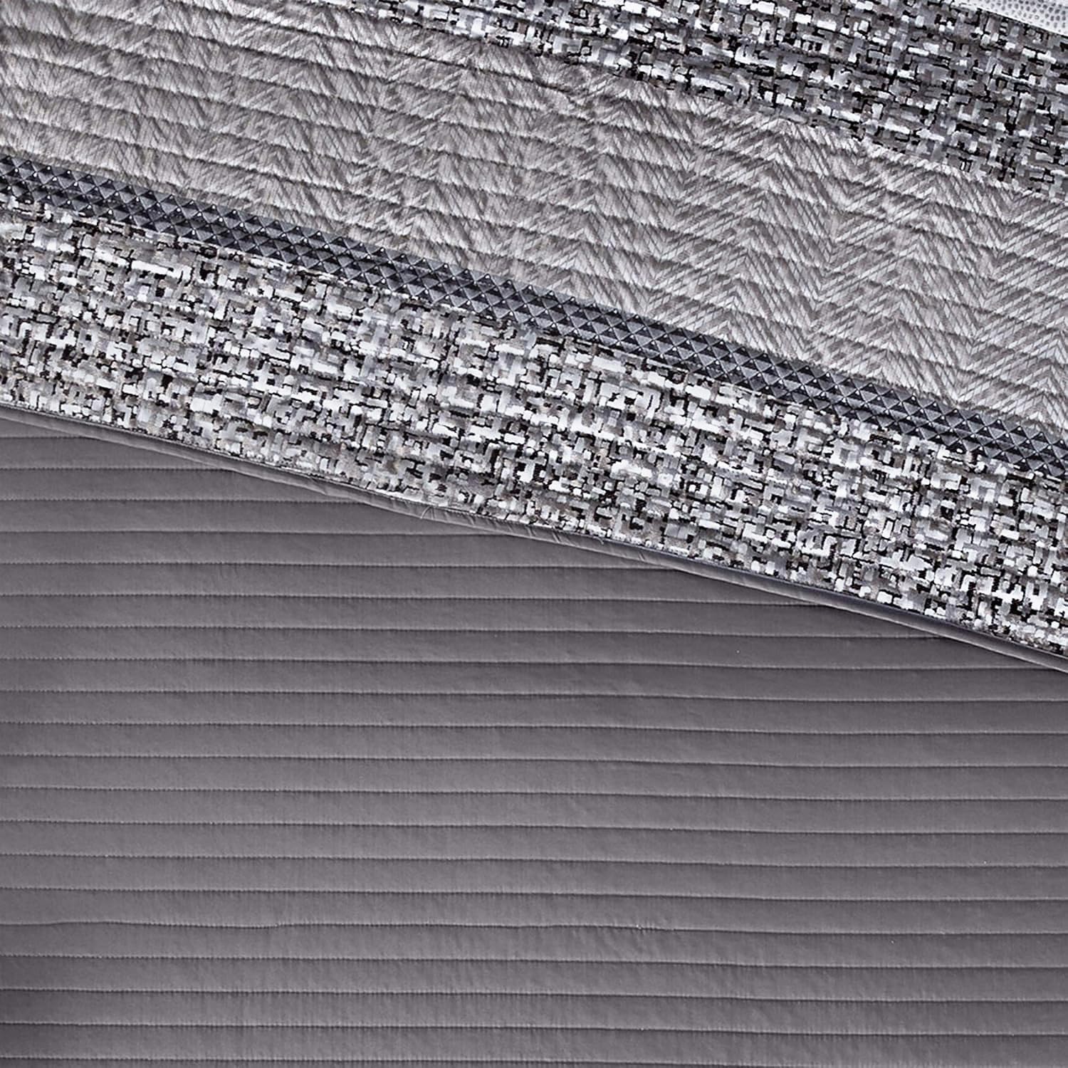 Madison Park King Quilt Set Lustrous Jacquard & Glitter Accent Coverlet Set - All Season, Lightweight Quilt Set, Shams, Decorative Pillow, King/Cal King Chevron Grey/Taupe