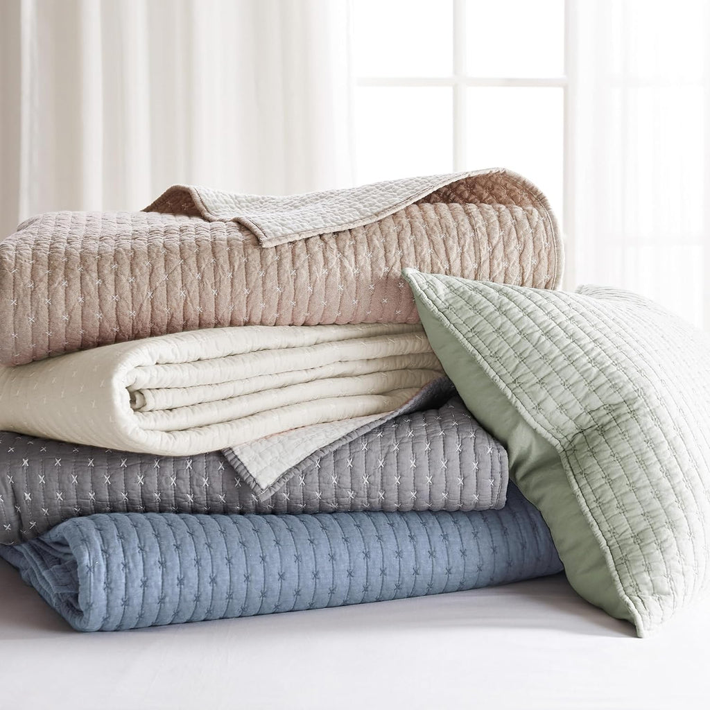 Levtex Home - Cross Stitch Bedspread Set - King Bedspread and Two King Shams - Cross Stitch Pattern - Bedspread (120x104in.) and Sham (20x36in.) - Cotton