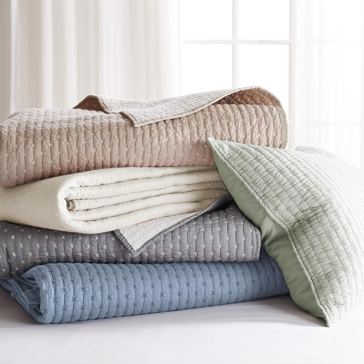 Levtex Home - Cross Stitch Bedspread Set - King Bedspread and Two King Shams - Cross Stitch Pattern - Bedspread (120x104in.) and Sham (20x36in.) - Cotton