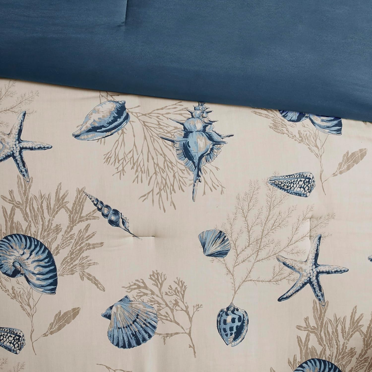 Madison Park 100% Cotton Comforter Set - Coastal Coral, Starfish Design All Season Down Alternative Cozy Bedding with Matching Shams, Decorative Pillow, Cal King(104'x92'), Taupe 7 Piece