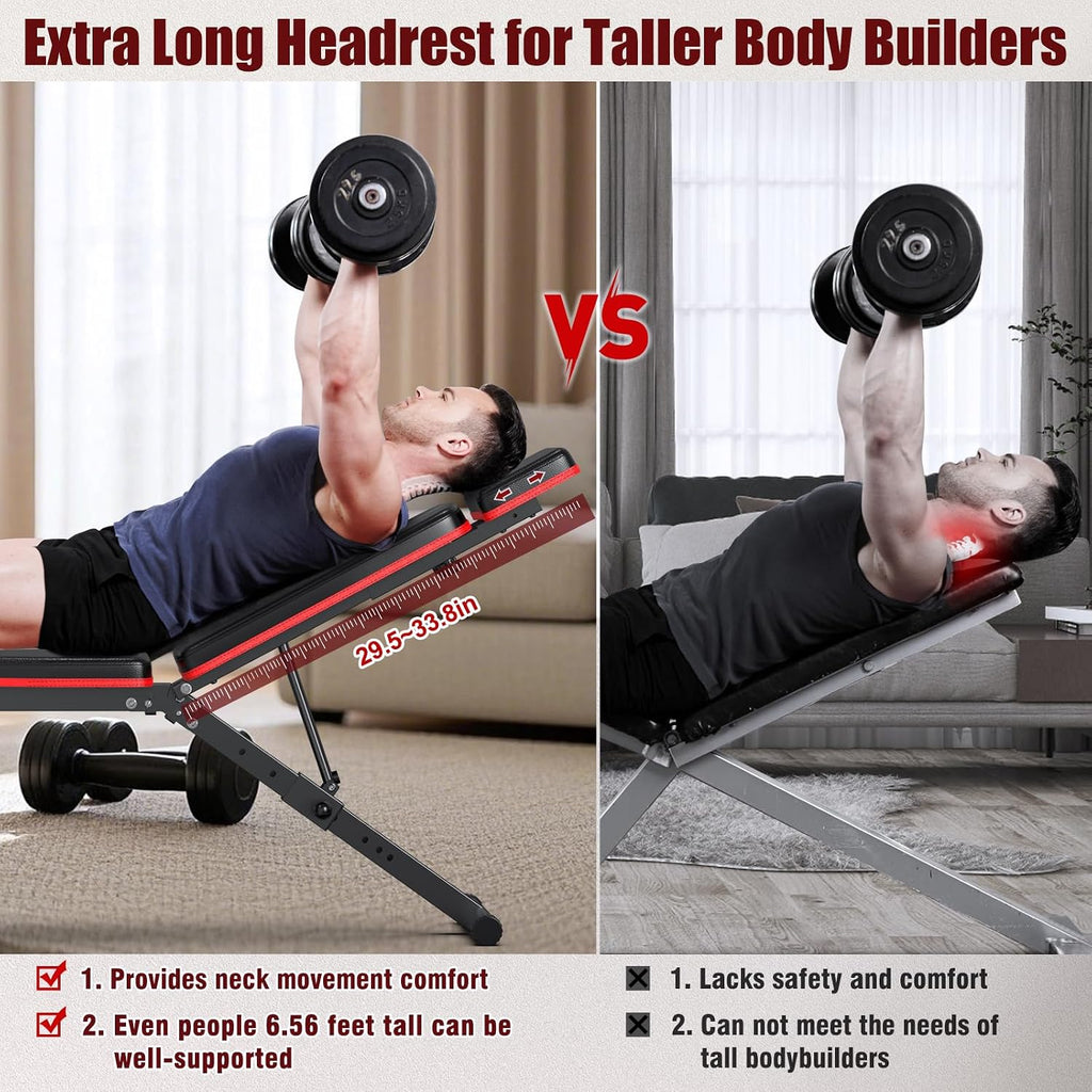 XDDIAS Adjustable Weight Bench, Workout Bench with Leg Extension and Preacher Curl Pad, Weight Bench for Home Gym, Foldable Exercise Bench, Quick Adjustment Incline Bench Press