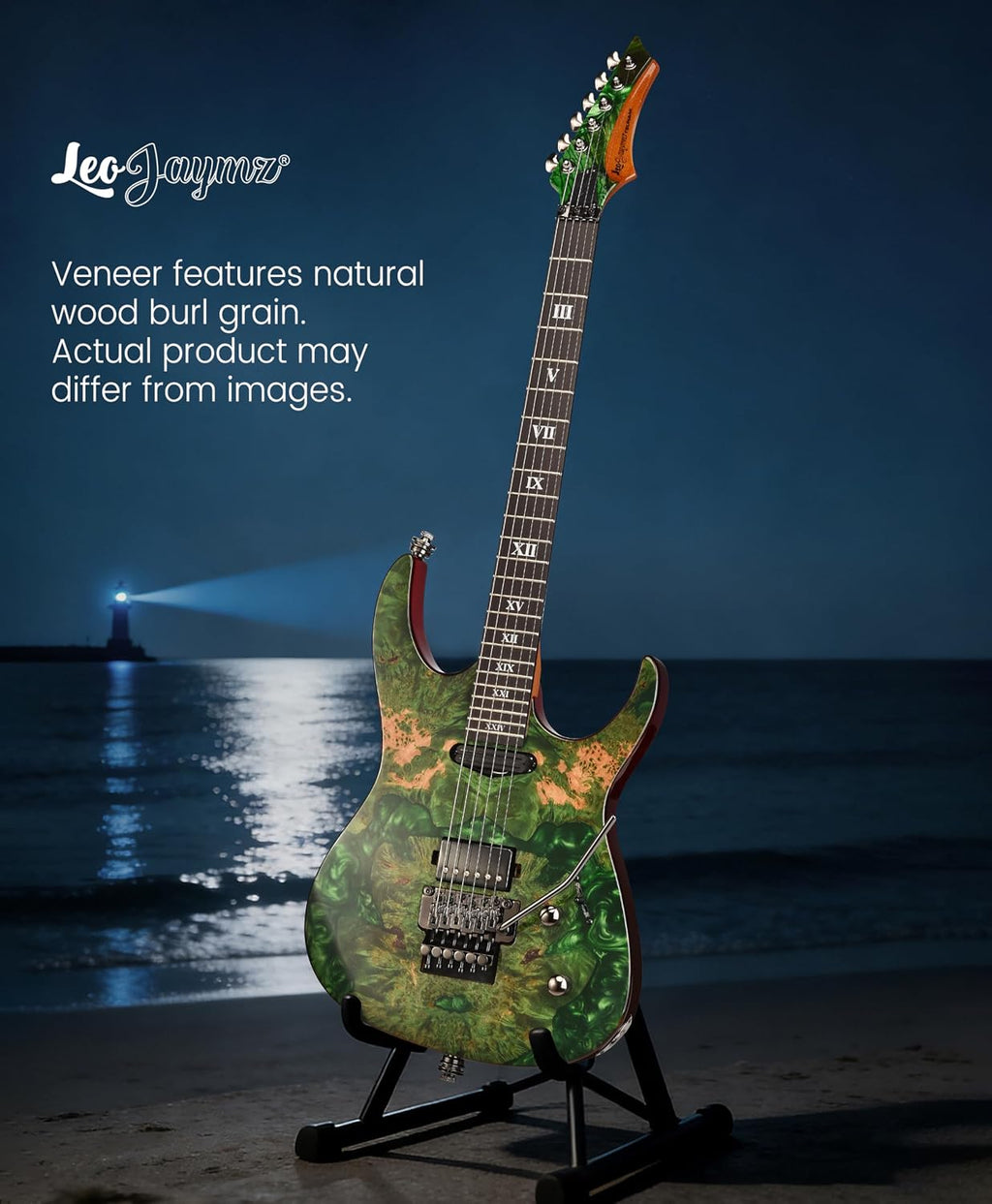 Leo Jaymz Tsunami Deluxe Mahogany Body & Roasted Maple Neck, HH Pickups with Rail, Double-Locking Tremolo, 24 Frets(Green)